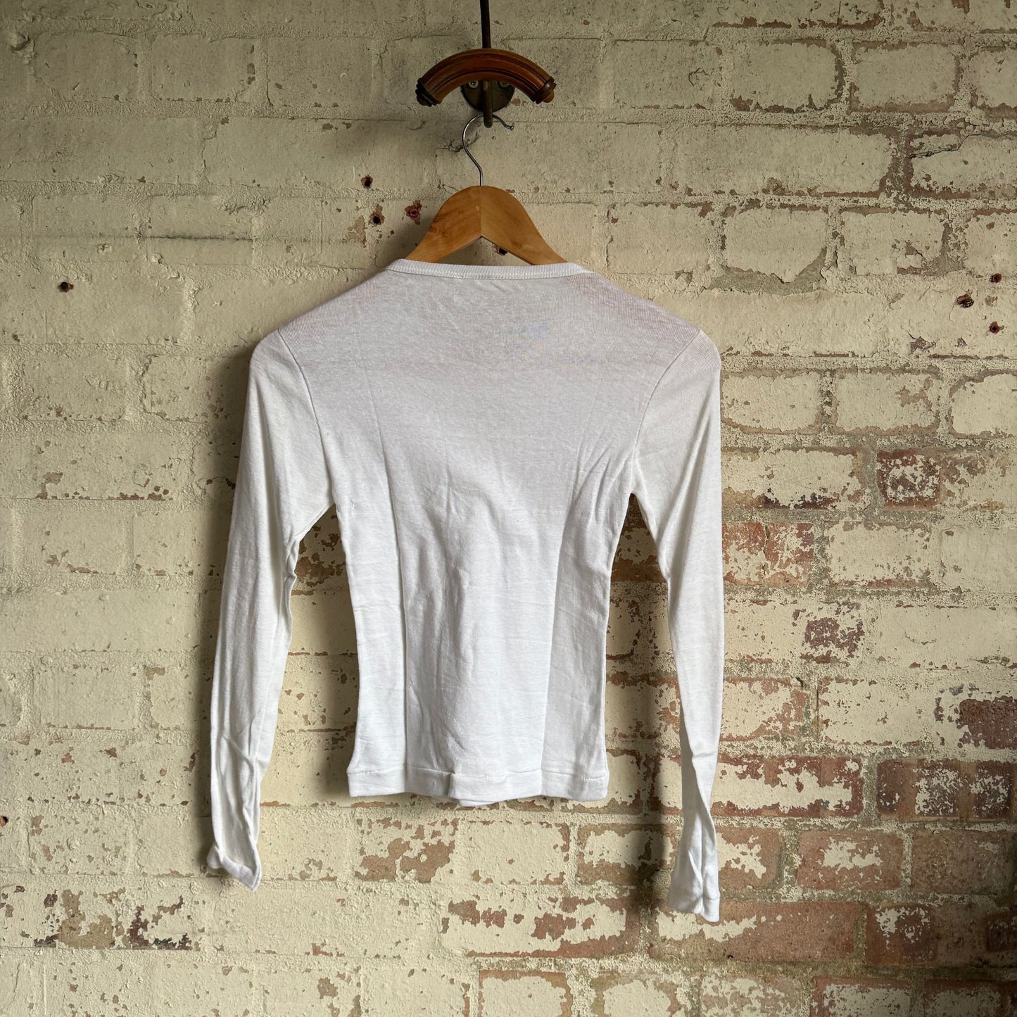 1970s White Long Sleeve Blank Cotton Top T-Shirt