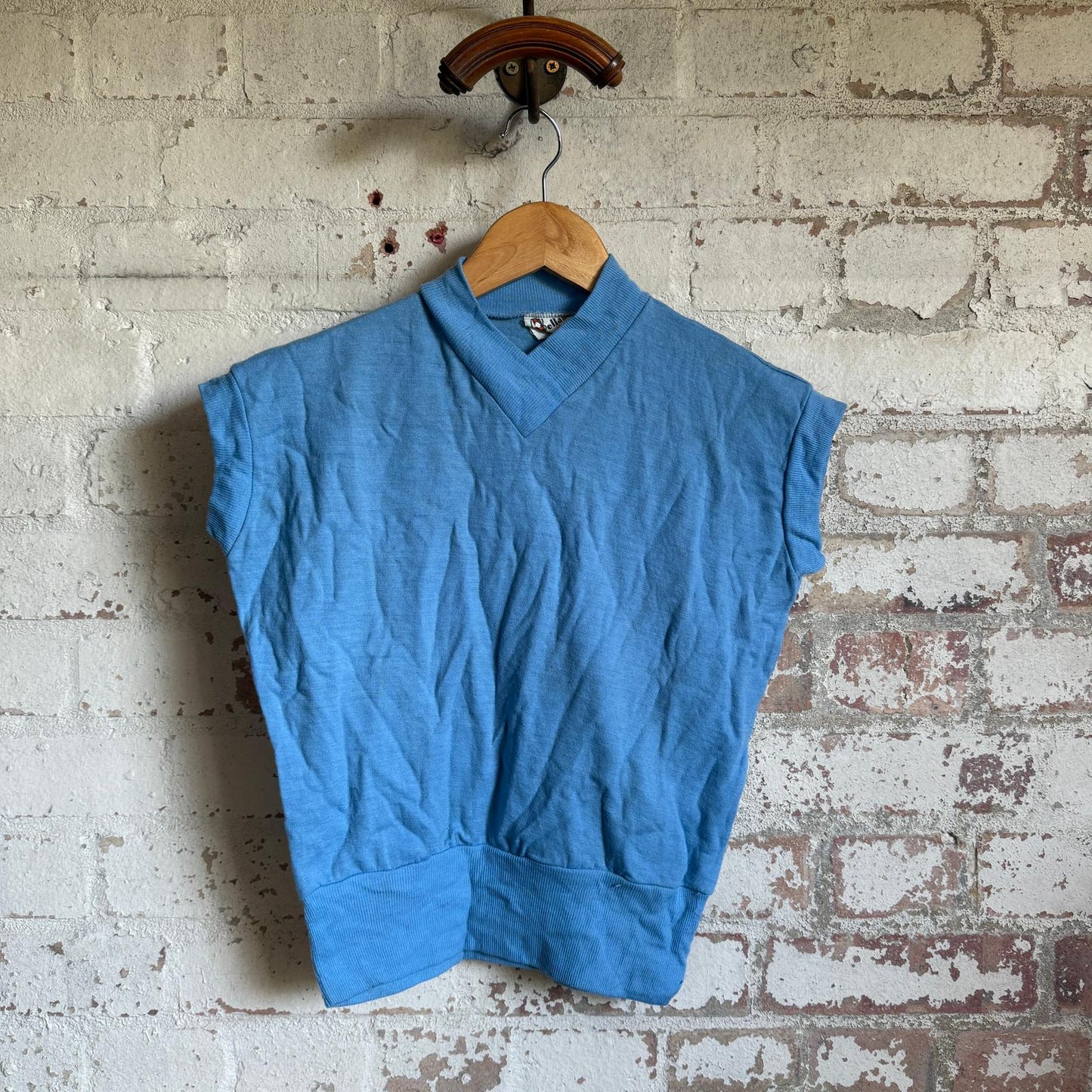 1950s Baby Blue V Neck Top Blouse