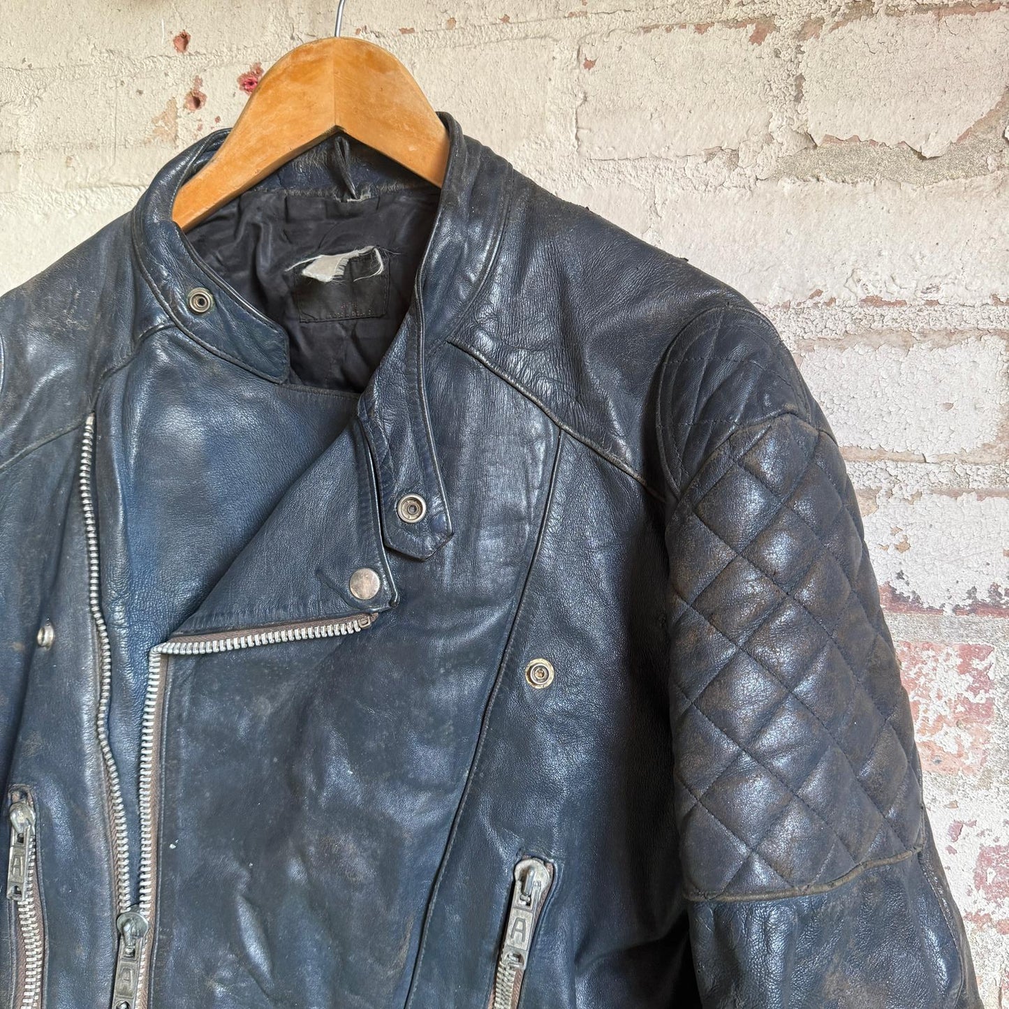 1970s 1980s Blue Leather Punk Biker Jacket