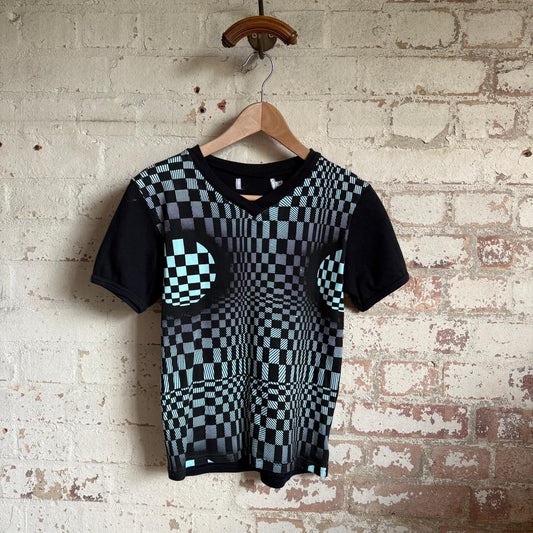 1970s Black Check Graphic T-Shirt Top