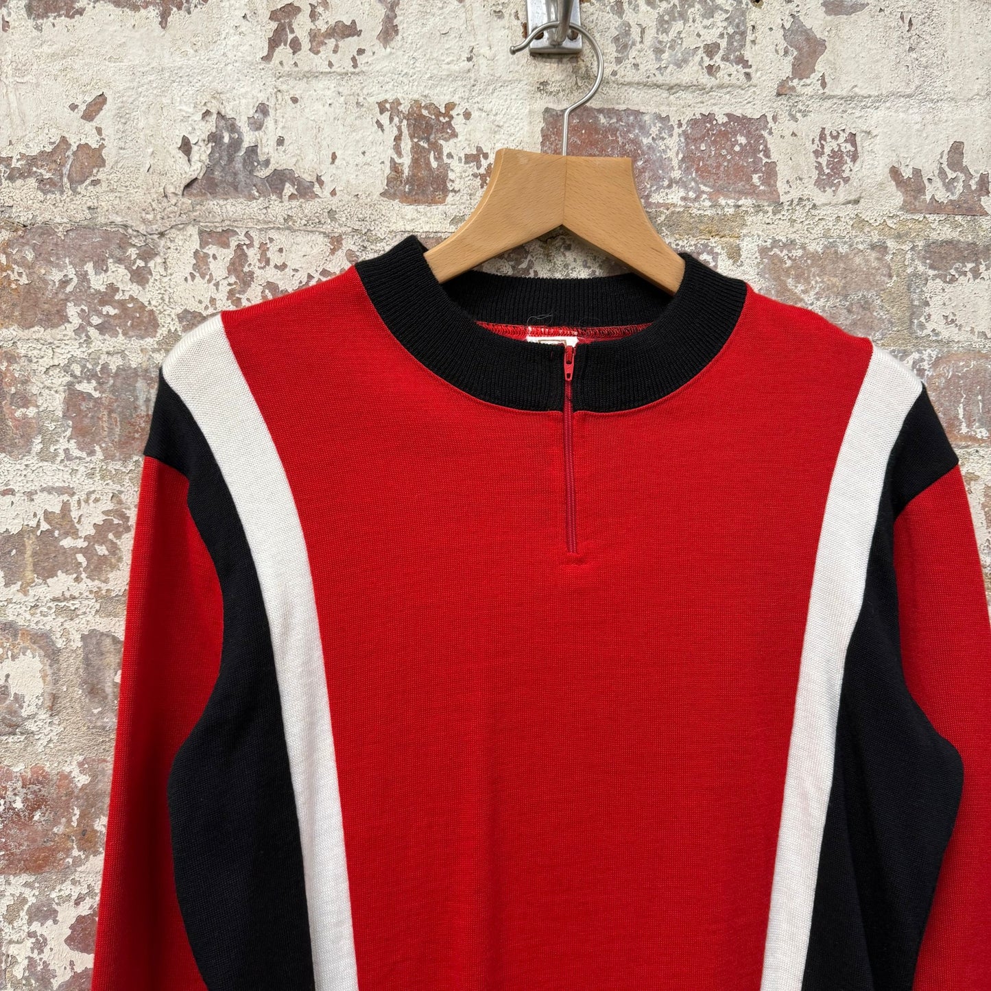 1970s Red Knitted Cycling Zip Track Top