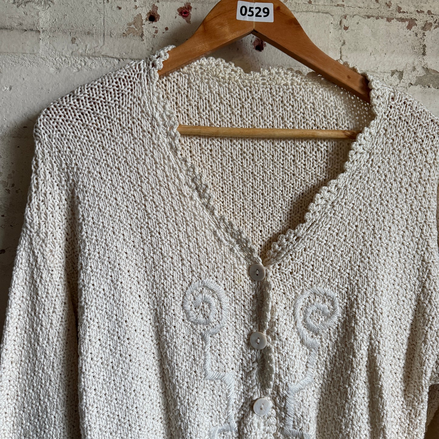 1980s Cream Cotton Knitted Cardigan Jumper