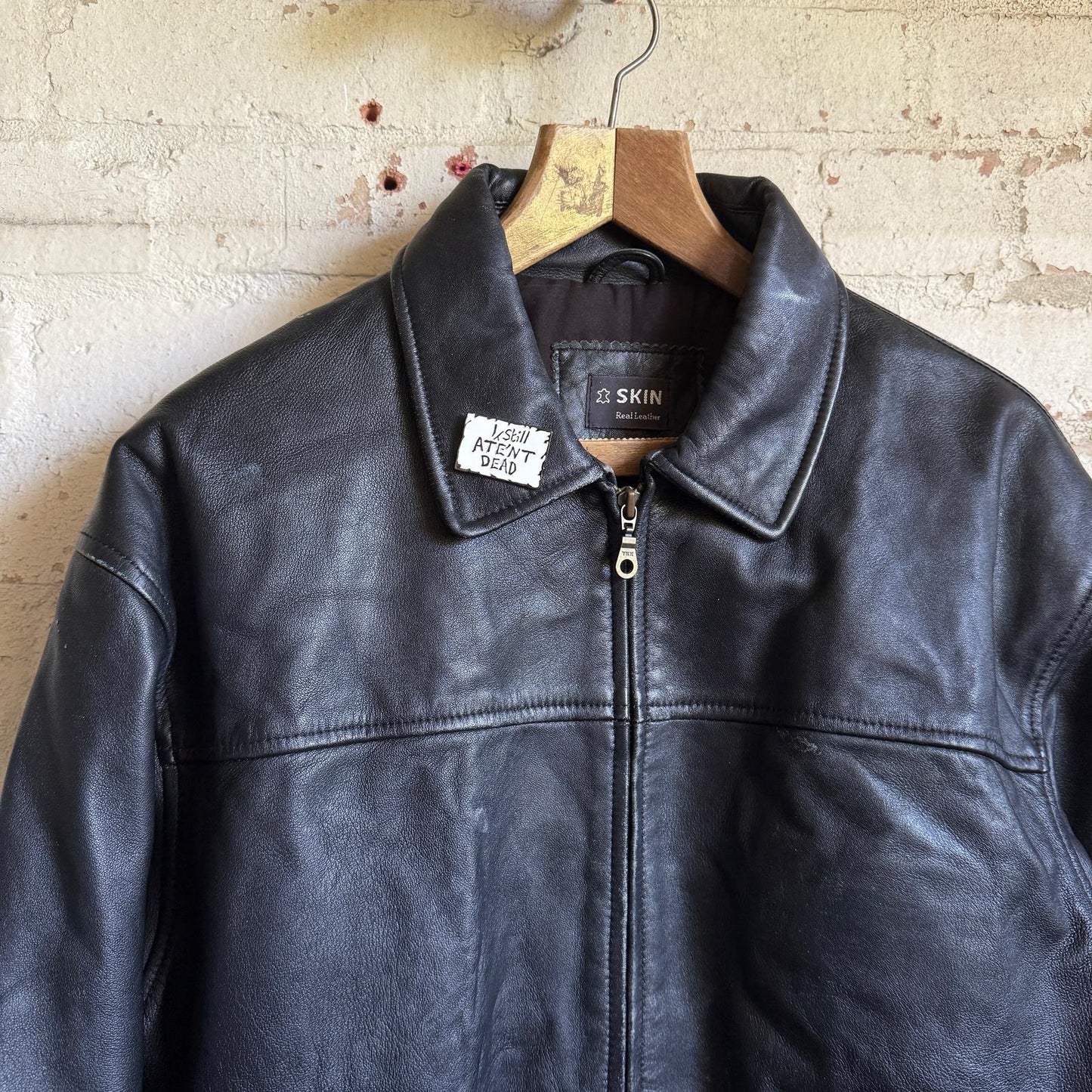 1980s Black Leather Bronx Style Zip Jacket