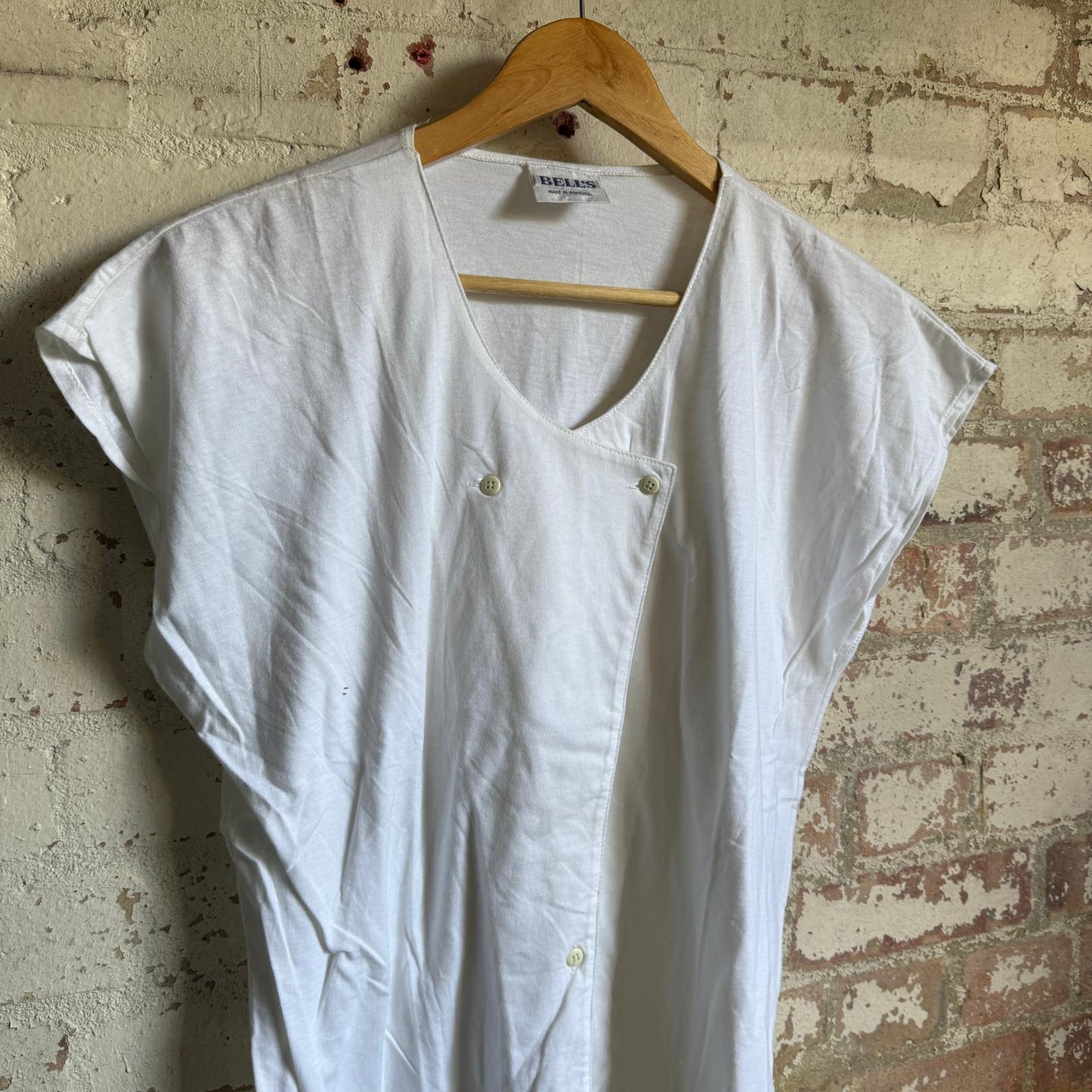 1980s Unusual Design White Button T-Shirt Top