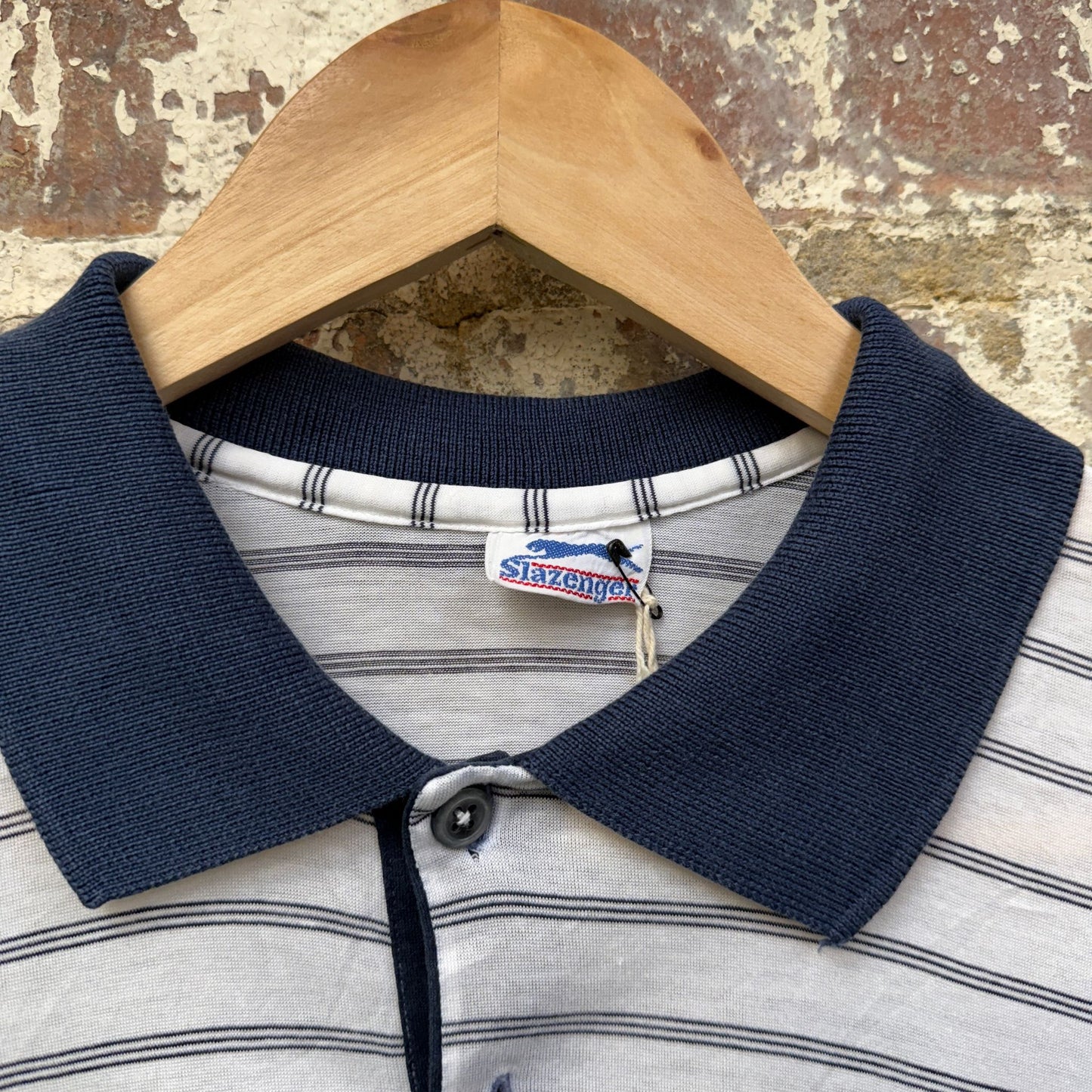 1970s White Striped Slazenger Polo Shirt Top