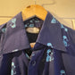 1970s Navy Patterned Dagger Collar Button Up Shirt
