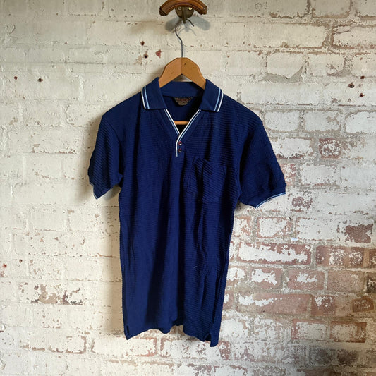 1960s Navy British Timex Patterned Polo Shirt