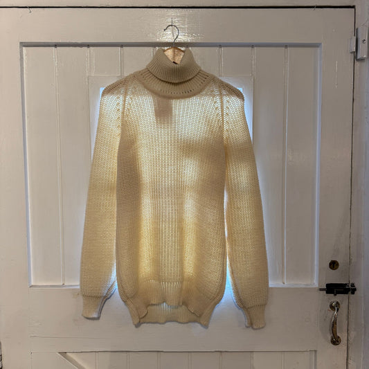 1980s Cream Wool Knitted Roll Neck Jumper