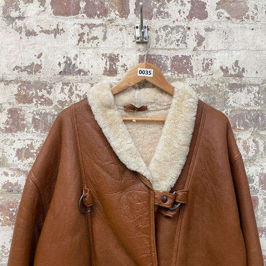 Vintage 1970s 1980s Brown leather Sheepskin Bomber Flight jacket Coat