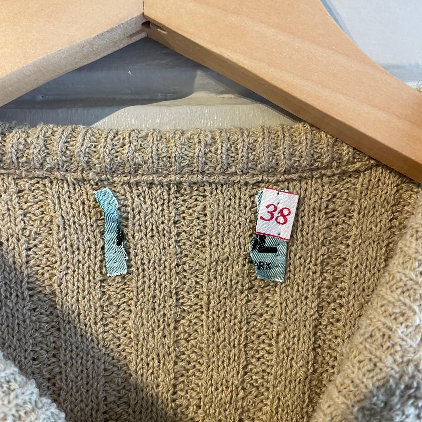1970s Beige Towelling Ribbed Knitted Jumper