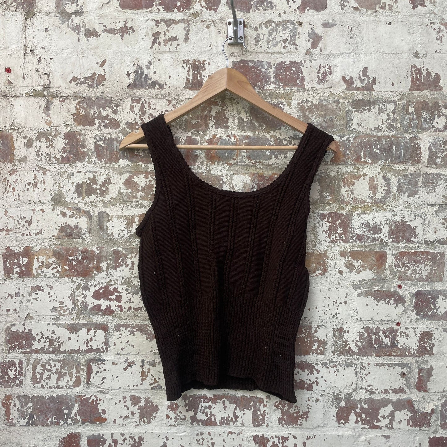 vintage 1970s 1980s Brown Knitted Tank Top Vest