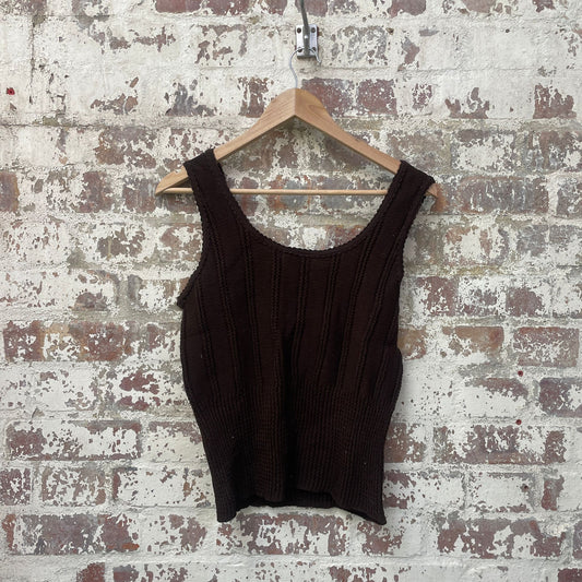 vintage 1970s 1980s Brown Knitted Tank Top Vest