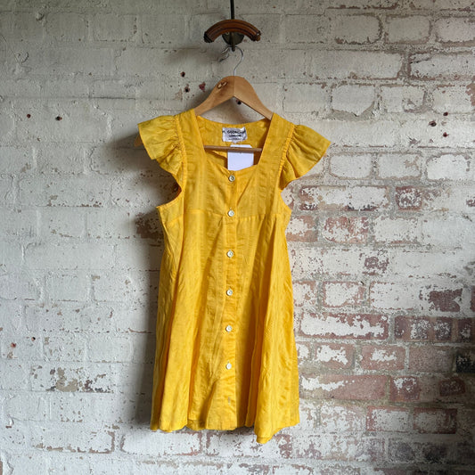 1970s Yellow Dolly Rocker Button Up Dress