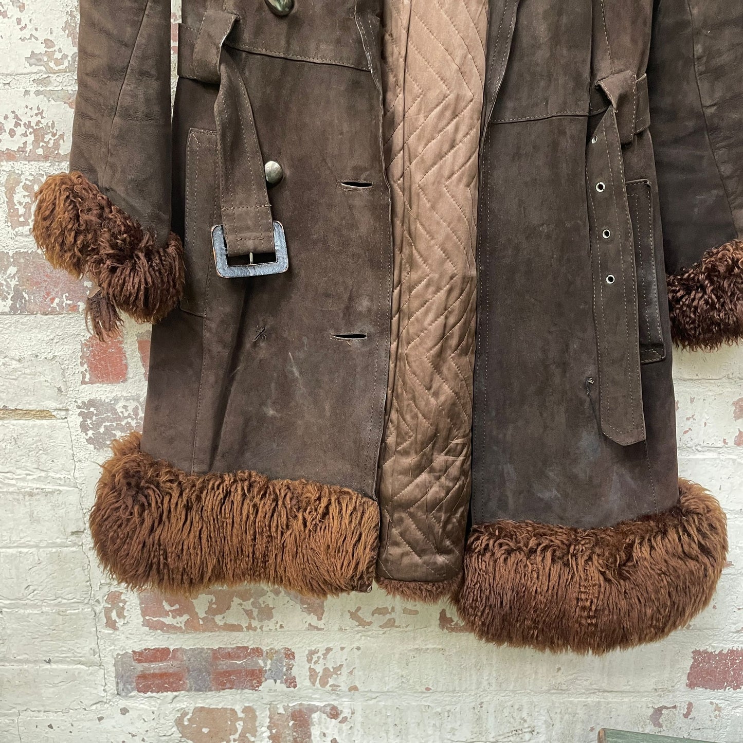 Vintage 1970s 1980s Brown Leather Afghan Jacket Coat