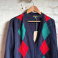 1980s Navy Argyle Knitted Cardigan Jumper
