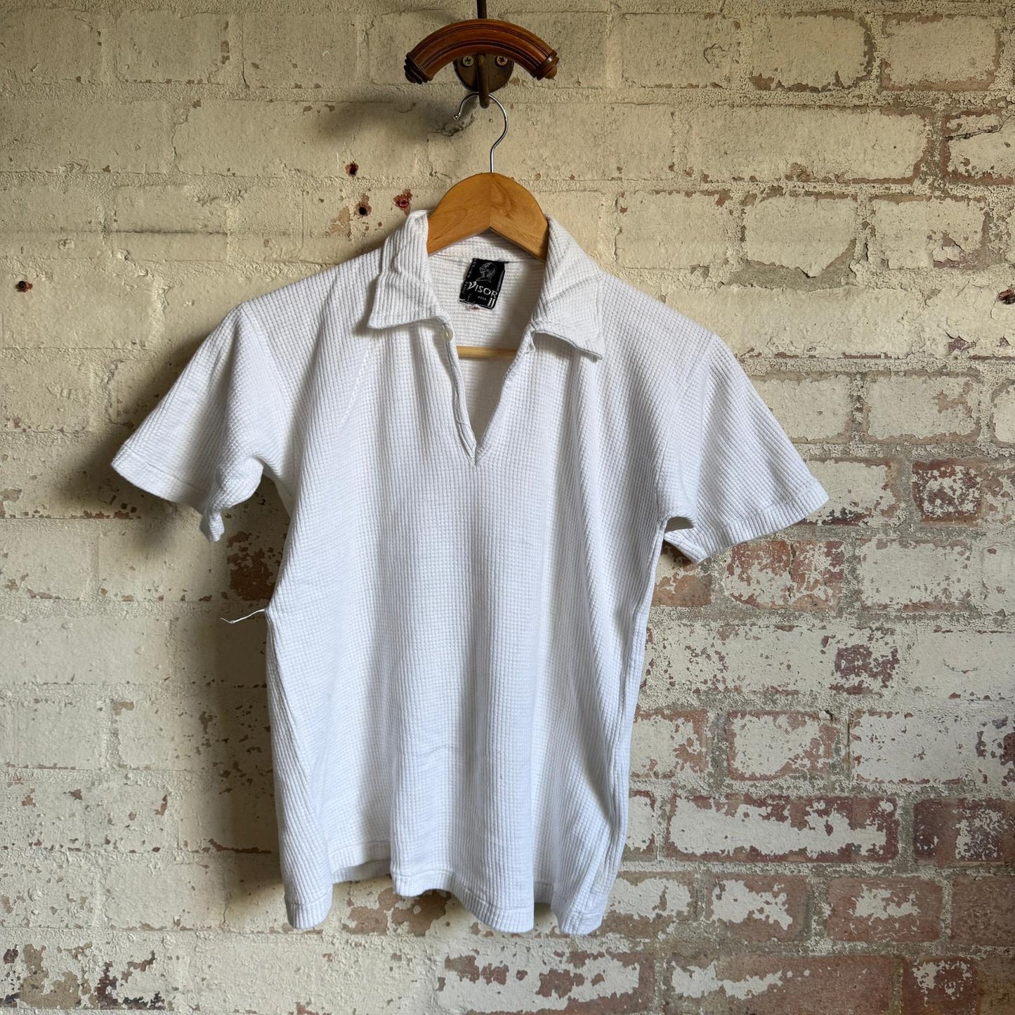 1960s White Waffle British Knitted Polo Shirt