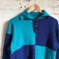 1980s Navy and Turquoise Knitted Button Jumper