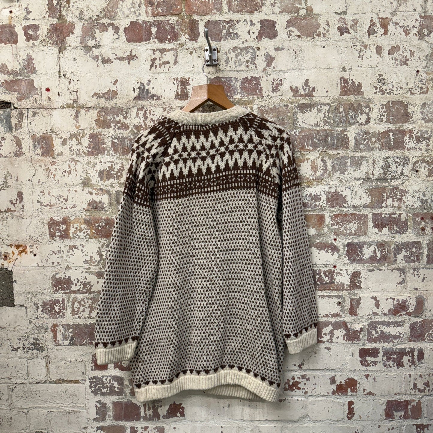 1980s Norwegian Button Up Knit Patterned Jumper