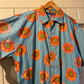 1990s Blue Ringspun Sunflower Print Button Shirt