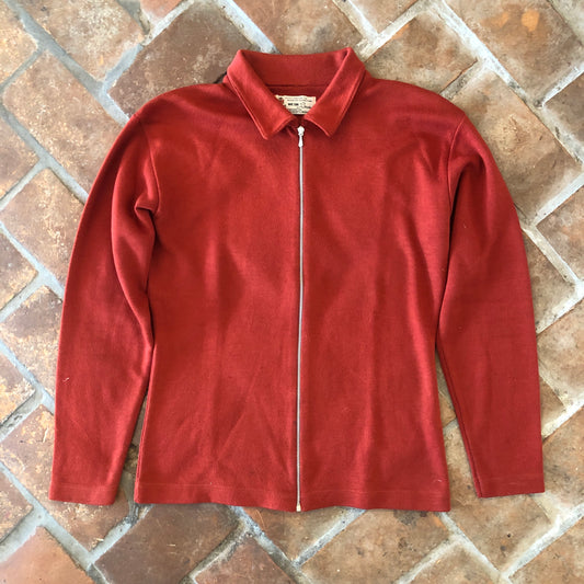 1970s Burgundy Acrylic Zip-Up Shirt - Small