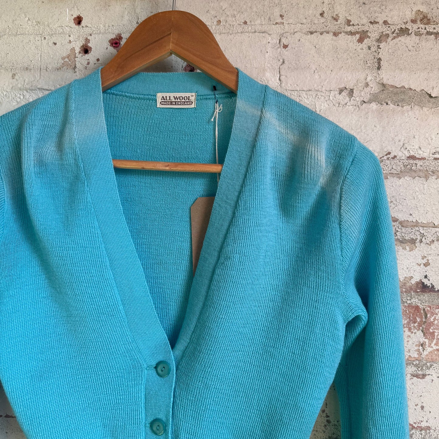 1960s Baby Blue Wool Knitted Cardigan Jumper
