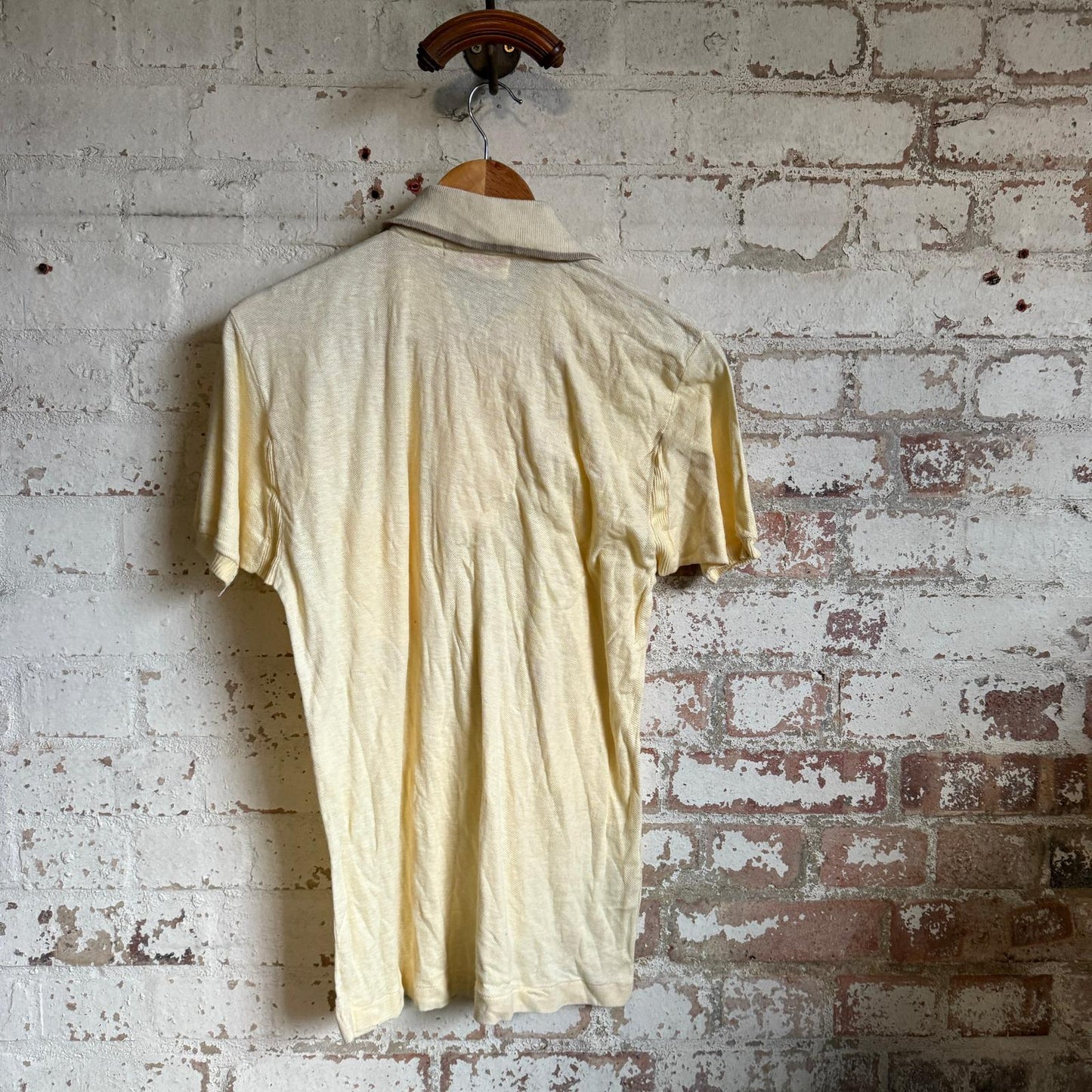 1970s Pale Yellow Unusual British Polo Shirt Top