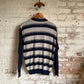 1980s Navy and Beige Striped Cardigan Jumper