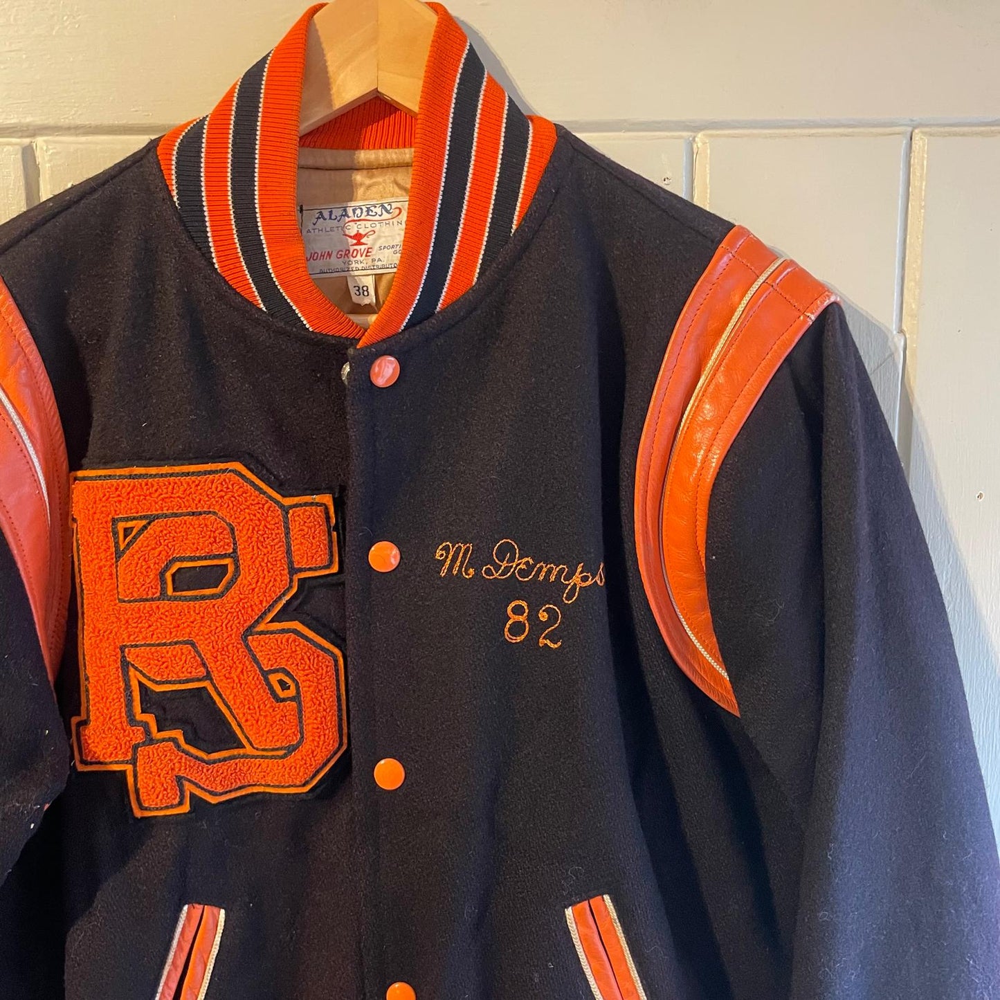 1980s Black and Orange Wool Varsity College Bomber Jacket