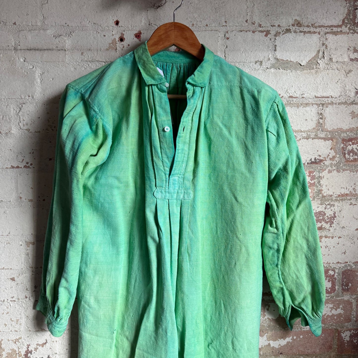 1920s 1930s Over Dyed French Linen Smock Dress Shirt