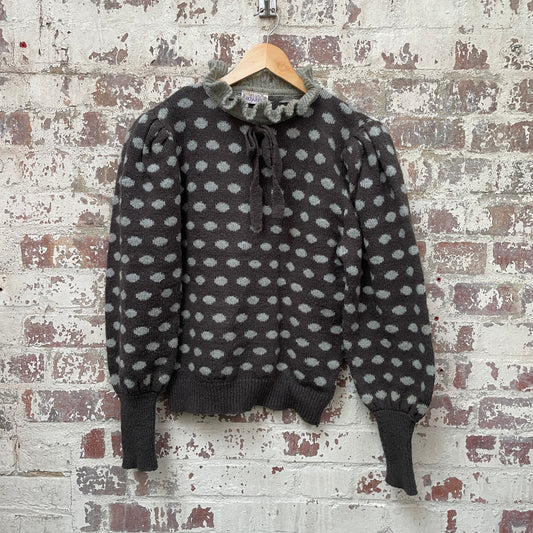 Vintage 1970s 1980s Brown Polka Dot Knitted Jumper