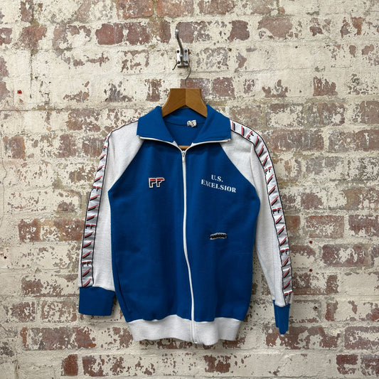 1980s Blue Graphic Zip Up Track Top