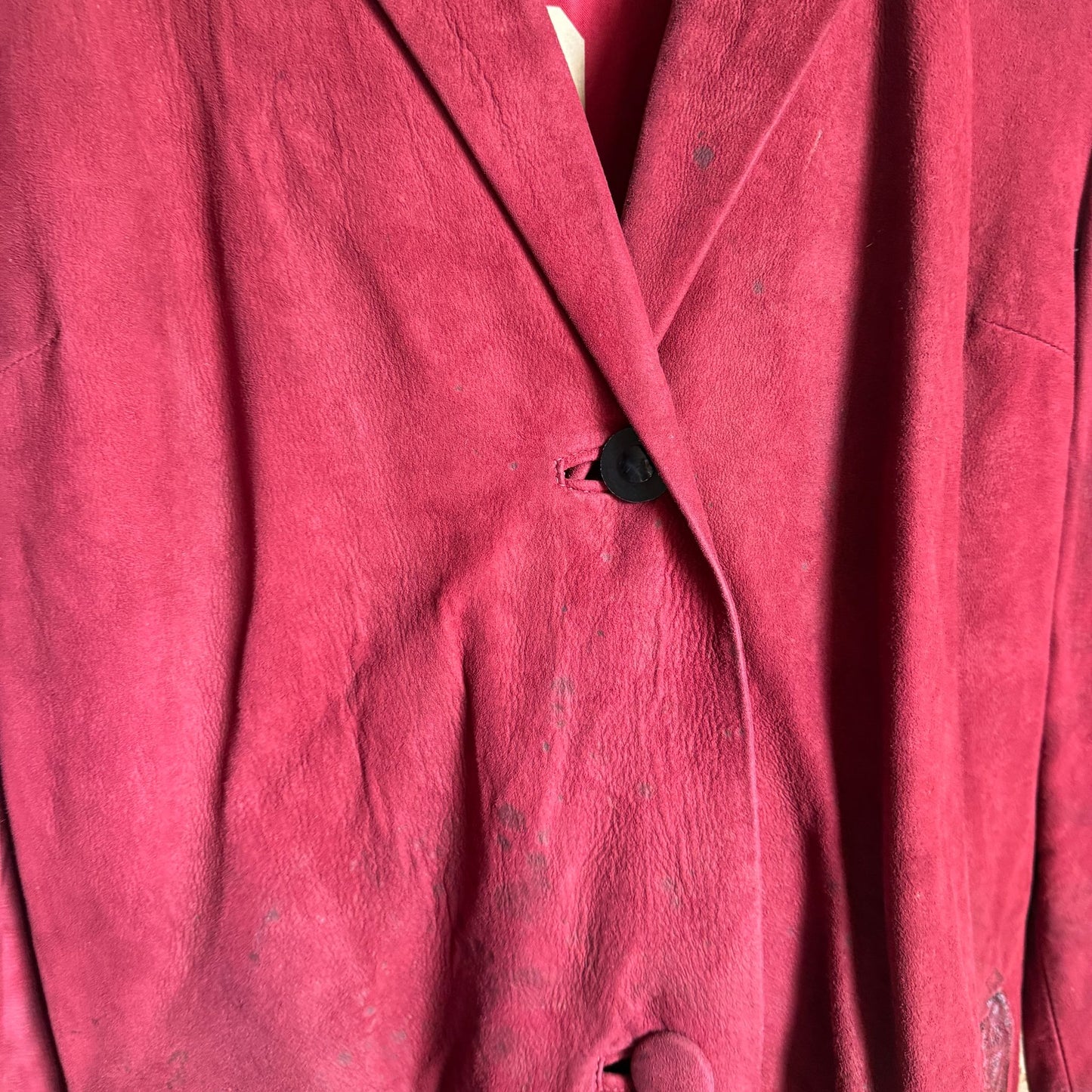 1970s Red Leather Suede Long Coat Jacket