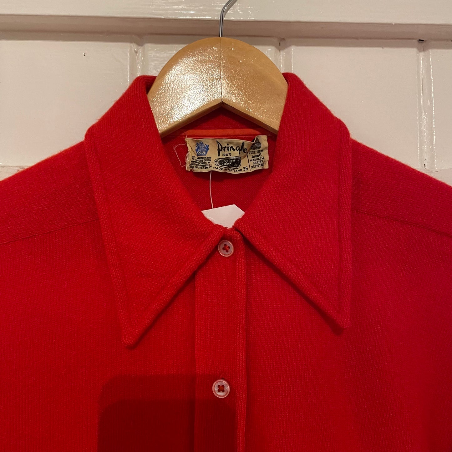 1970s Red Pringle Wool Dagger Collar Shirt