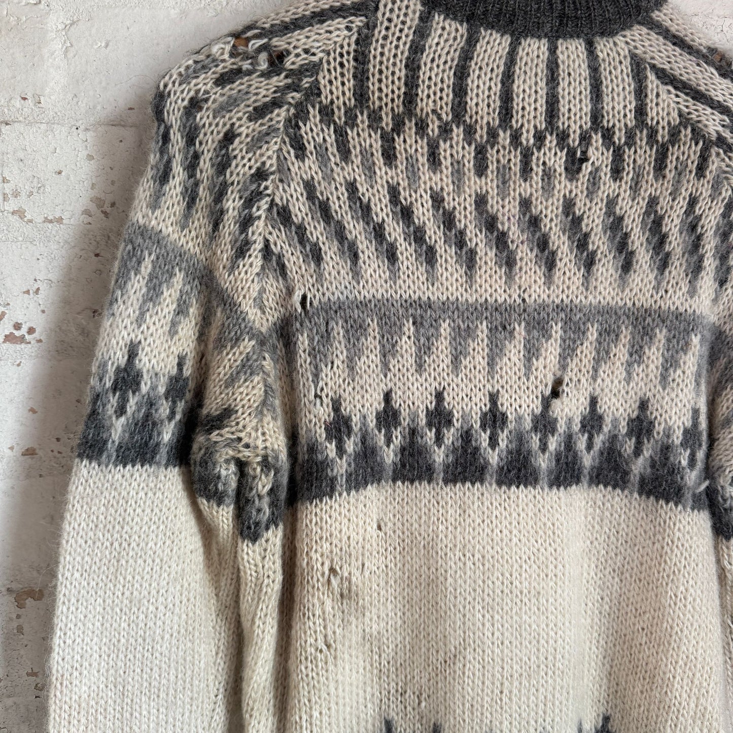 1980s Beige Wool Patterned Knitted Jumper