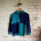 1980s Navy and Turquoise Knitted Button Jumper