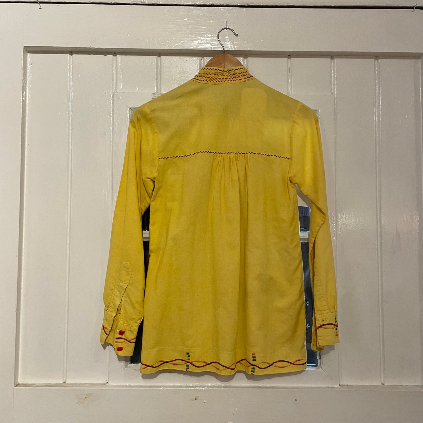 1970s Yellow Embroidered Cotton Blouse Shirt