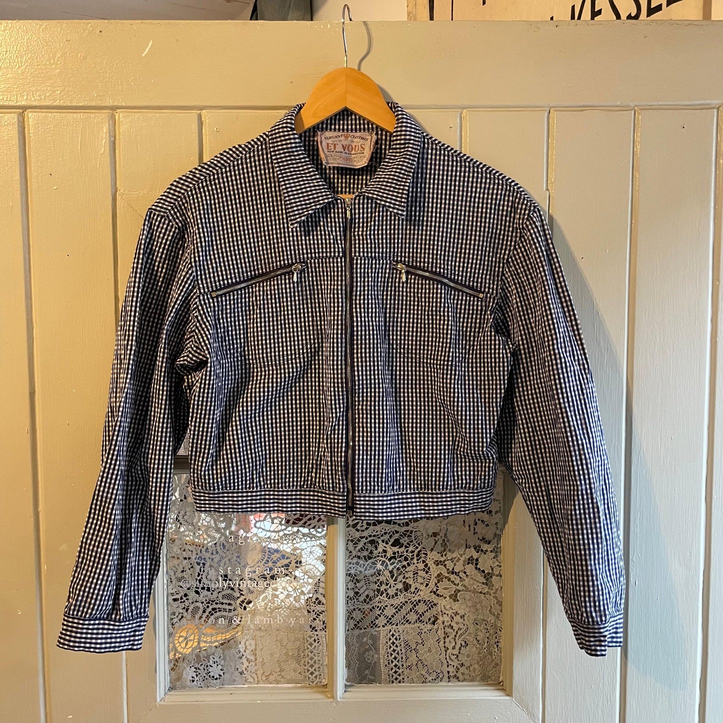 1970s French Sear Sucker Check Cropped Jacket