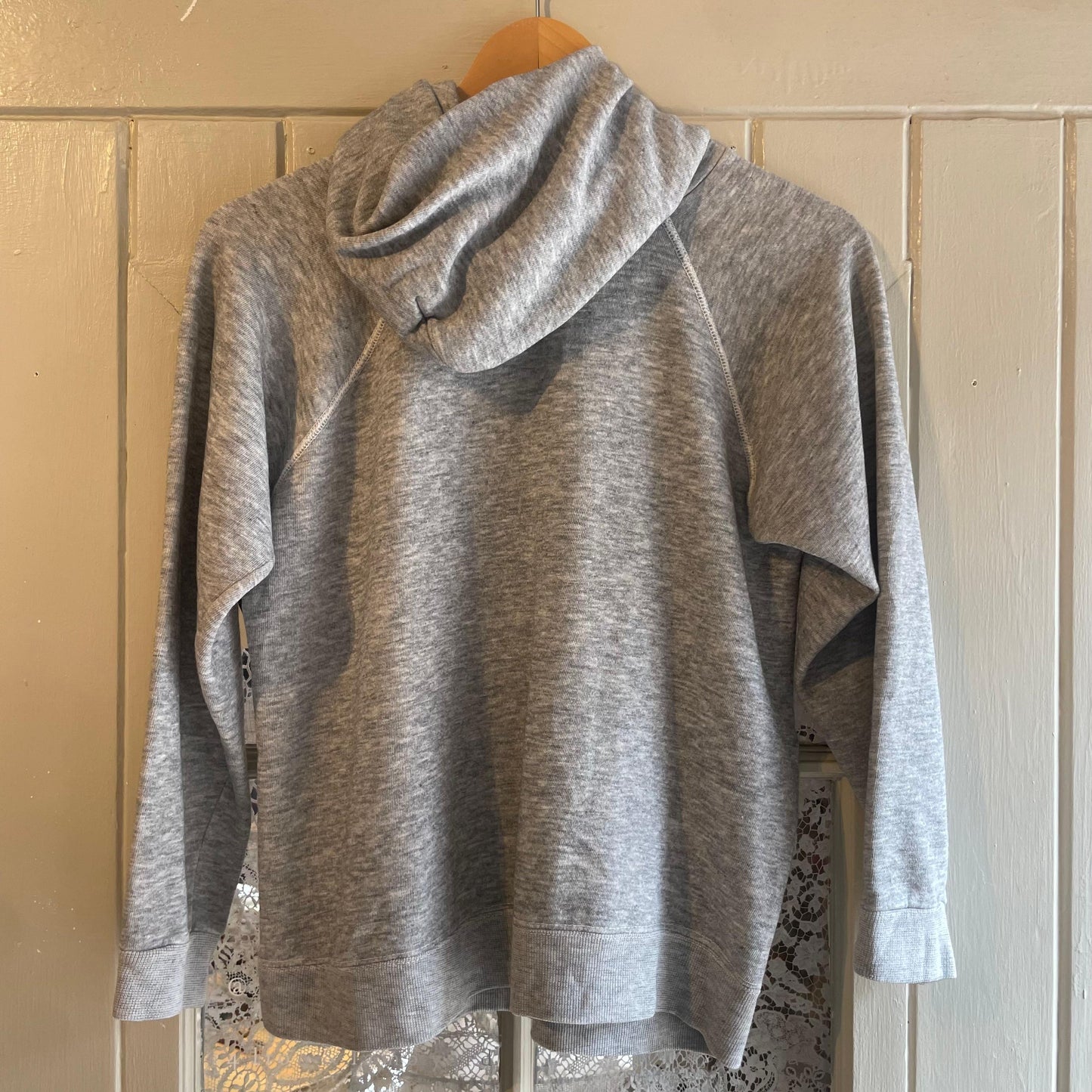 1970s Grey Graphic Raglan College Sweatshirt Hoodie