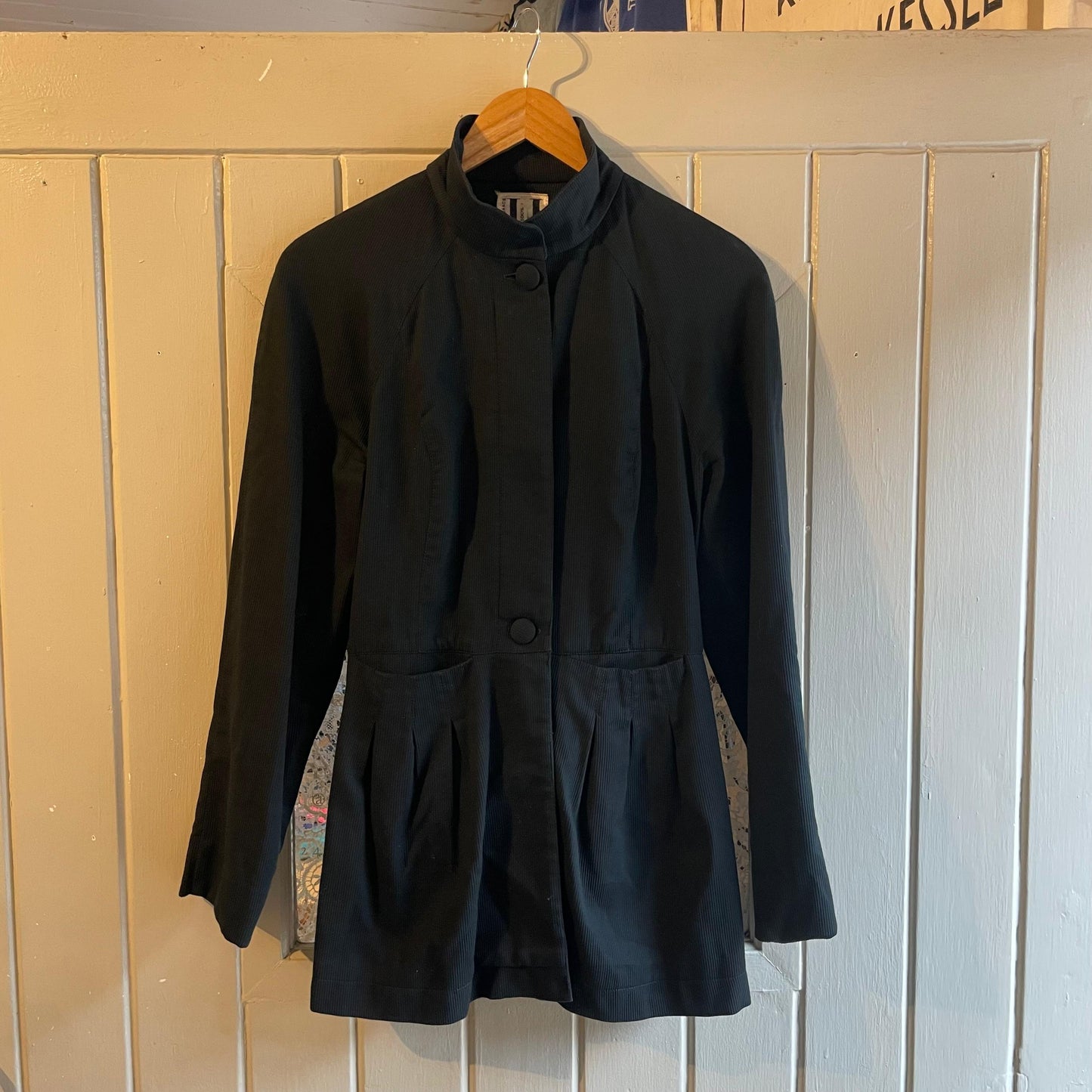 1970s Black Tailored Pleated Blazer Jacket