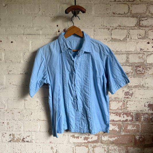1980s Blue Patterned Blue Button Shirt
