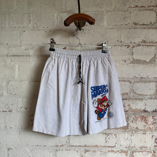 1990s White Super Mario Graphic Cotton Shorts