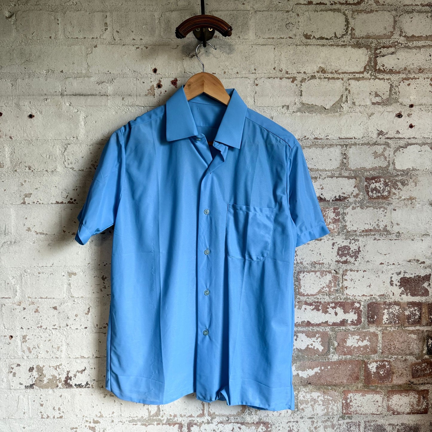 1970s Blue Polyester British Shirt
