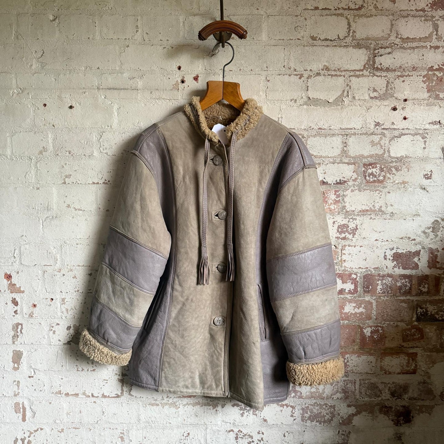 1970s Unusual Leather Shearling French Coat