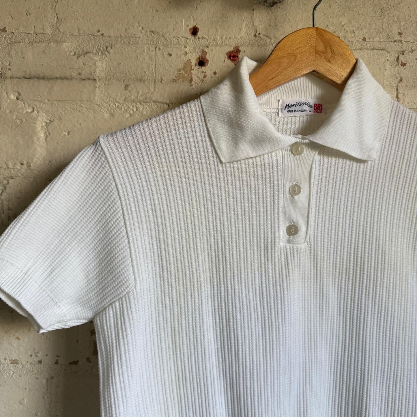 1960s White Button Patterned Collared Shirt