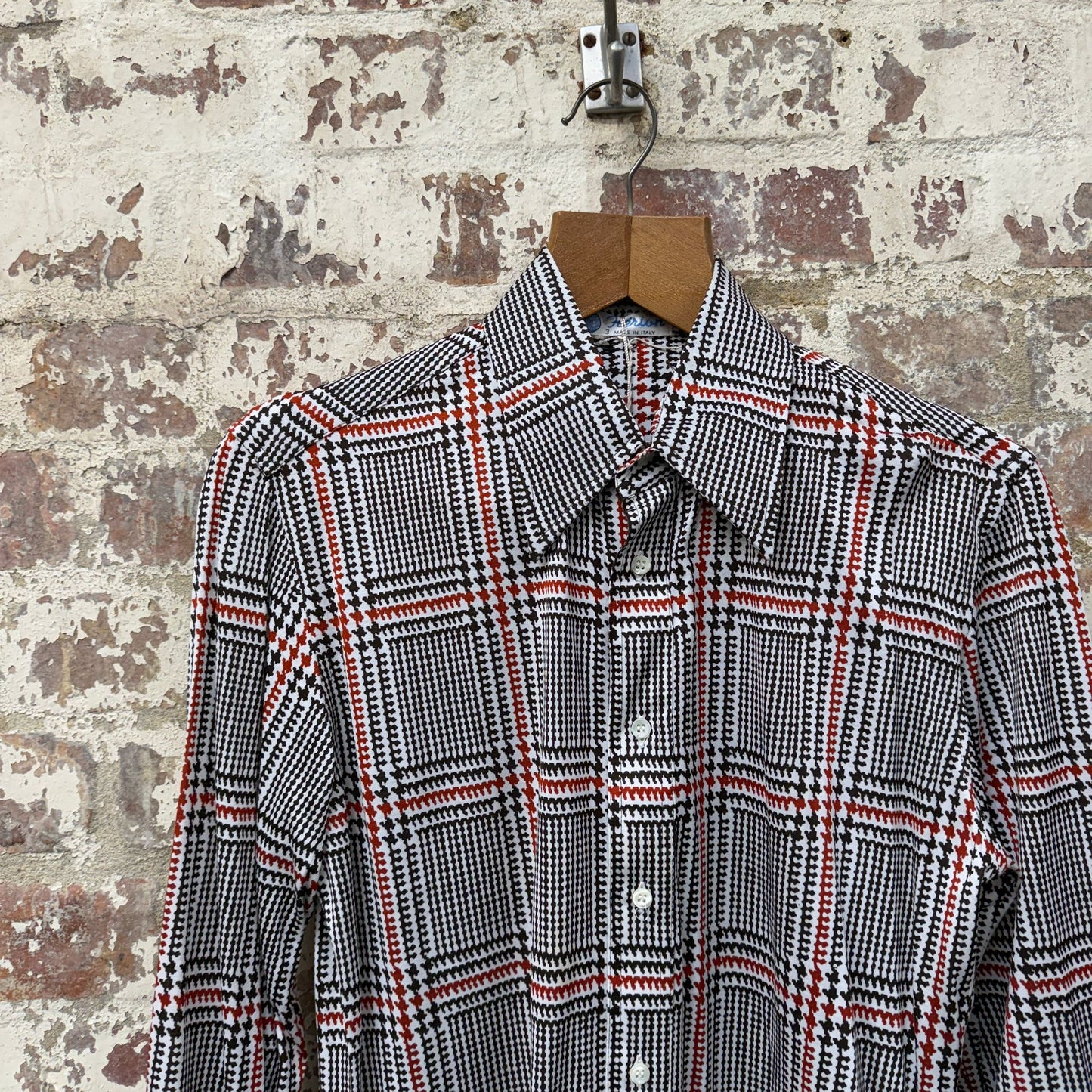 1970s Checkered Dead Stock Italian Button Up Shirt