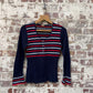 1970s Navy Striped Knitted Long Sleeve Top