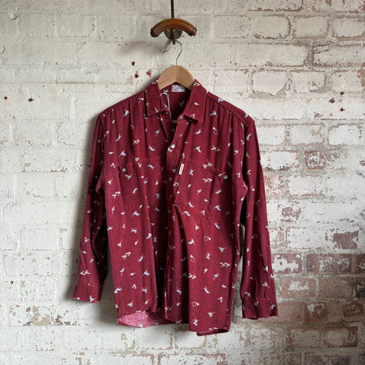 1970s Red Patterned Popper Shirt