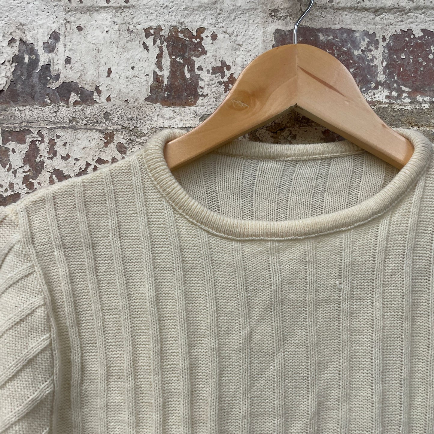 Vintage 1970s 1980s Cream Ribbed Knitted Dress