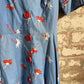 1970s Blue Louis Caring Red Floral Print Cotton Dress