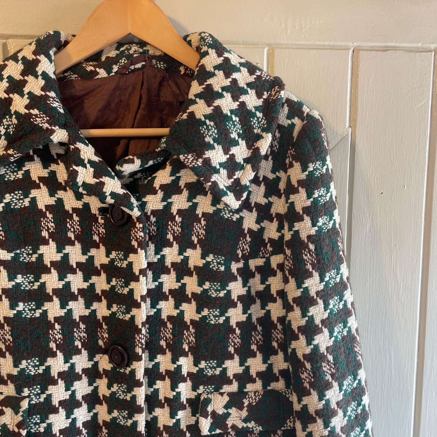 1960s Green Checkered Wool Coat Jacket